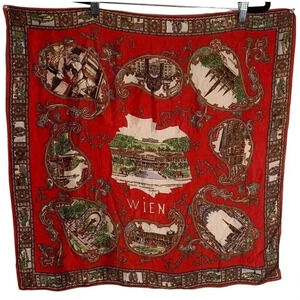 Vintage Wien Austria Souvenir Scarf  Silky Square Large 25"x25" Travel Vacation